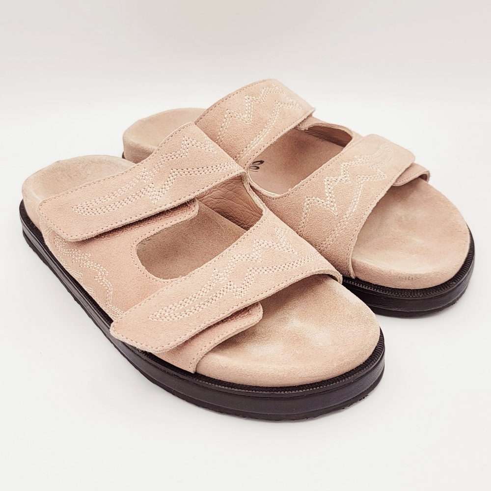 Free People Rooney Footbed Sandals Mules Pink Suede Adjustable Straps 39 US 8